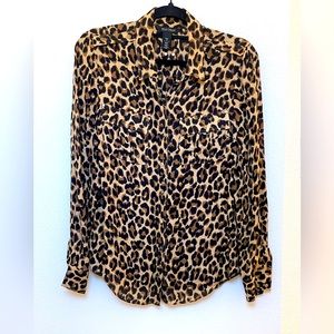 White House Black Market Leopard Print Button-Down Shirt in Tan and Black
